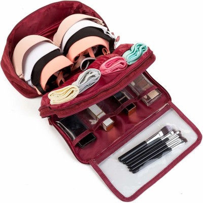 SHUANG YOU Undergarments Underwear Organizer Waterproof Travel Packing Toiletry Makeup Bag Travel Toiletry Kit(Maroon)