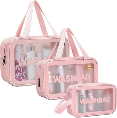 LOVHIDE 3PCS Wash Bag,Waterproof Toiletry Travel Bag,Portable Airport Cosmetic Bag Travel Toiletry Kit(Pink)