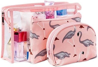 Voroly Flamingo Makeup Bag Set for Women Portable 3 Different Sizes Toiletry Bag-Pink Travel Toiletry Kit(Pink)