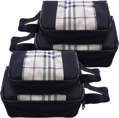 KUBER INDUSTRIES Rexine Check Print Travel Toiletry Bag/Dopp Kit For Traveling Set of 4 (Black) Travel Toiletry Kit(Black)