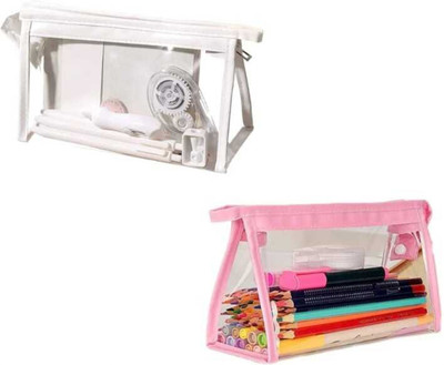 SR Collection Clear_Hand_pouch WhitePink Travel Toiletry Kit(White, Pink)