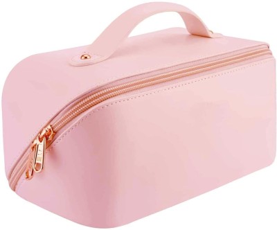 Flywind Large Capacity Cosmetic Travel Bag, Women's Makeup Travel Bag Portable Leather Travel Toiletry Kit(Pink)