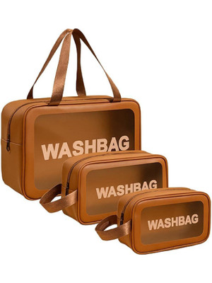 dharti enterprise Pvc Makeup Cosmetic Bag for Women Storage Set of 3 Travel Toiletry Kit(Tan)