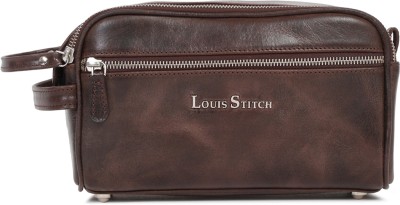 LOUIS STITCH Italian Leather Toiletry Travel Bag for Men Shaving Grooming Pouch - Brown Travel Toiletry Kit(Brown)