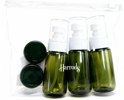 HARRODS 3 Refillable Bottles + 2 Cream Jars for Toiletries, Cosmetics & Liquids Travel Toiletry Kit(Green)