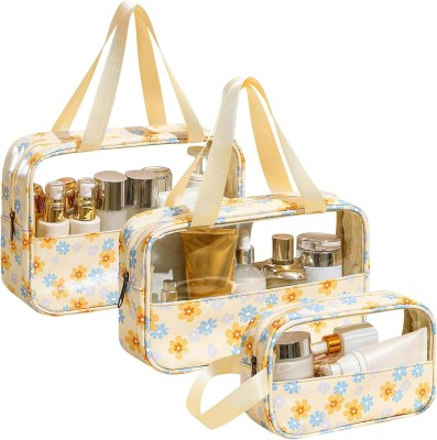 Anayo Printed Cosmetic Bags Waterproof Makeup Storage Pouch Wash Bag Organizer - 3 Pcs Travel Toiletry Kit(Yellow)