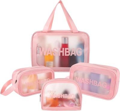 KEETLY 4 Pcs Clear Toiletry Bag, Waterproof Clear Plastic Cosmetic Makeup Bags Wash Bag Travel Toiletry Kit(Pink)