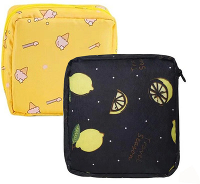 Grilazza Travel Sanitary Napkin Pouch Pad Cosmetic Makeup Jewellery Storage Pouch Holder Travel Toiletry Kit(Yellow, Black)