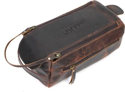 Volere Genuine Leather Cosmetic Case For Men and Women Travel Toiletry Kit(Multicolor)