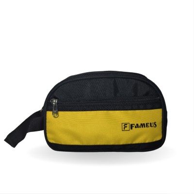 FAMEUS Multipurpose Water-Resistant Black Pouch- Daily Use/Shaving/Cosmetic/Medicine/ Travel Toiletry Kit(Yellow)
