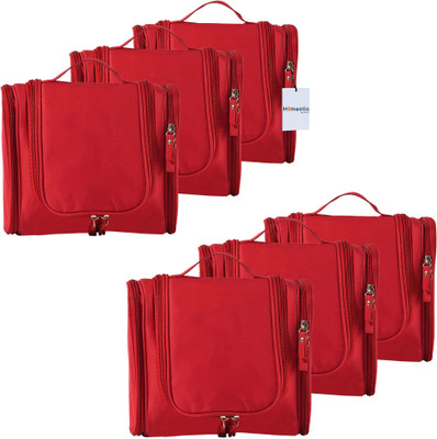 HOMESTIC Pack of 6 Unisex Travel Toiletry Pouch with Zip & Hanger | YJ-14-RED | Red Travel Toiletry Kit(Red)