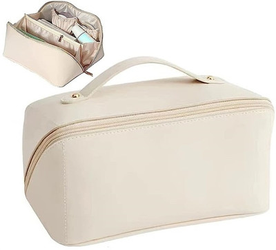 SKYFUN Toiletry Bag Make up Organizer with Divider and Handle Travel Toiletry Kit(White)