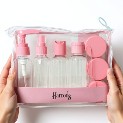 HARRODS Travel Bottles Kit,Travel Cosmetics Bottles Set, Portable Multipurpose 7-Pcs Travel Toiletry Kit(Pink)