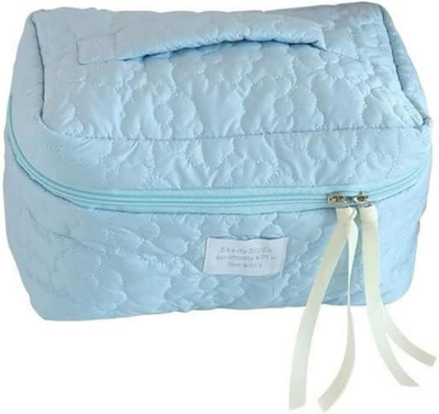 Nirixa Enterprise Cotton Cosmetic Cloth Bag Quilted Flower Organizer Bag Large Capacity Travel Toiletry Kit(Blue)