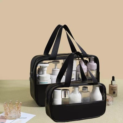 Pinkmpire PVC Zipper Travel Cosmetic Makeup Storage Carry Bag Organizer Set 2 PCS Travel Toiletry Kit(Black)