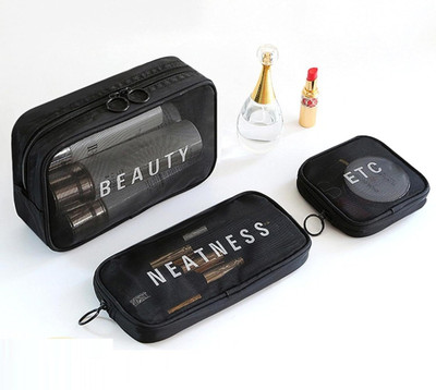 JITAHARAY Nylon Makeup Pouch Travel Toiletries Organizer Cosmetic Bags Travel Toiletry Kit(Black)