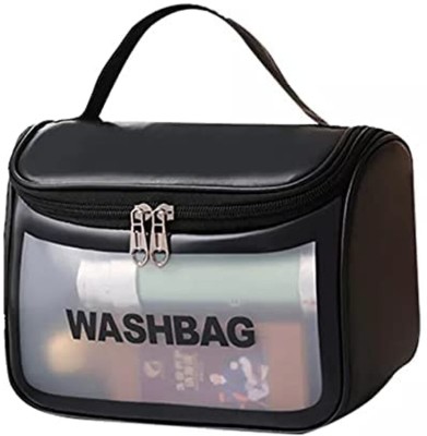 PINZOR Clear Cosmetic Wash Bag Hanging Toiletry Bag Waterproof Makeup Organizer Travel Toiletry Kit(Black)