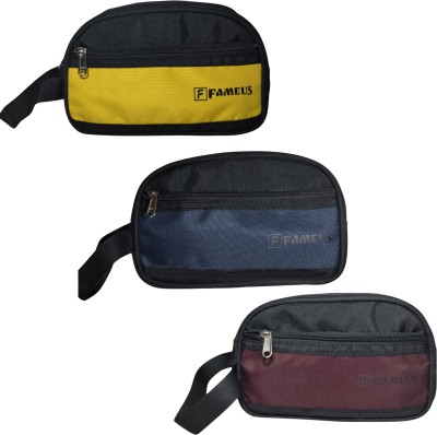 FAMEUS Set of 3 Multipurpose Pouch for Men & Women-DailyUse/Shaving/Cosmetic/Medicine/ Travel Toiletry Kit(Yellow, Blue, Maroon)