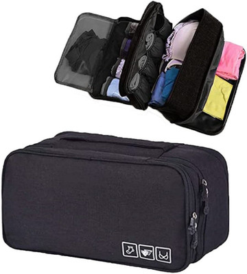 KEETLY 3 Layer Lingerie Organizer Bag Travel Pouch for Storage of Bra Underwear Travel Toiletry Kit(Black)