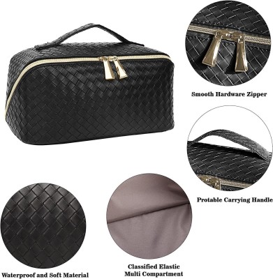 Flywind Large Makeup Bag Portable Travel Makeup Bag PU Leather Toiletry Bag for Women Travel Toiletry Kit(Black)