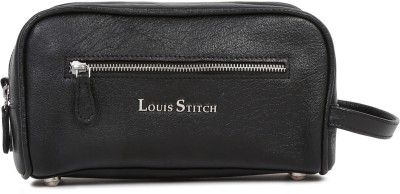 LOUIS STITCH Italian Leather Toiletry Travel Bag for Men Shaving Grooming Pouch - Black Travel Toiletry Kit(Black)