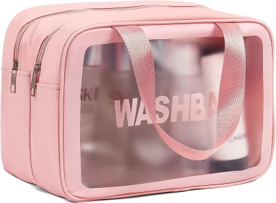 PINZOR Travel Cosmetic Bag, Clear Makeup Pouch Set For Women's and Men Travel Toiletry Kit(Pink)