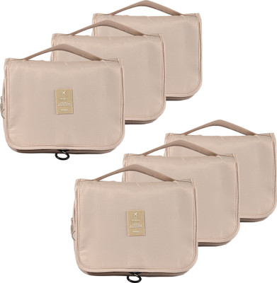 KUBER INDUSTRIES Pack of 6 Toiletry Pouch with Back Pocket & Handle | YJ-30-BG | Beige Travel Toiletry Kit(Beige)