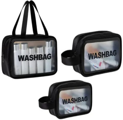 Ruhi 3 pieces Black Wash-Bag Travel Toiletry Kit(Black)