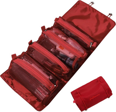 LOVHIDE 4 In1 Detachable Toiletry Bag,Roll-Up Makeup Bag Large Capacity Travel Bag Travel Toiletry Kit(Red)