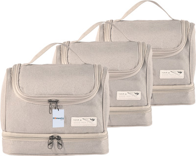 HOMESTIC Pack of 3 Travel Toiletry Pouch for Women with Handle | YJ-13-GRY | Grey Travel Toiletry Kit(Grey)