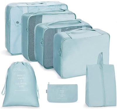 Uninest 7 Pcs Set Travel Organizer Packing Cubes Lightweight Travel Luggage Organizers Travel Toiletry Kit(Blue)