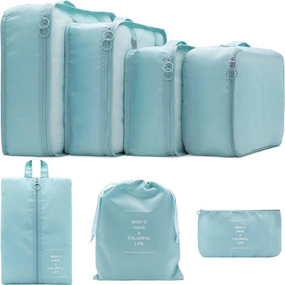 iweike Stylish Organizer 7 Set Packing Cubes Bags - 4 Clothes Space Saving & 3 Pouches Travel Toiletry Kit(Blue)