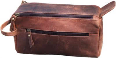 Panoply Leather Brown Leather Toiletry Bag Travel Toiletry Kit(Brown)