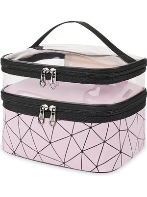 Estervig Makeup Bags Double Layer Travel Cosmetic Cases – Makeup Organizer Toiletry Bags Travel Toiletry Kit(Pink)