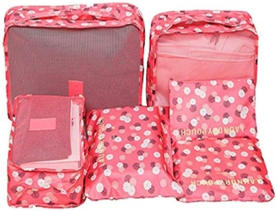 AASAISH Pouch Set of 6 Travel Organizer (Printed Design) Travel Organizers Packing Cubes(Pink)