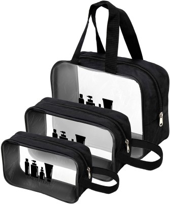 DAHSHA 3 Set Multipurpose Transparent Toiletry Bag Travel Toiletry Kit(Black)