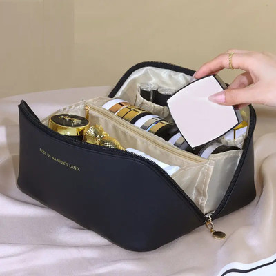 Luxula Portable Large-Capacity PU Leather Cosmetic Storage Makeup Pouch Organizer Cosmetic Bag