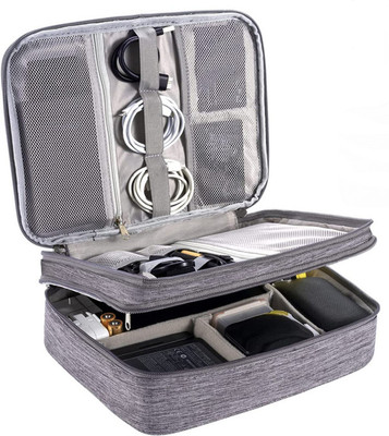 Luxula Double Layer Digital Electronics Accessories Travel Gadget Carry Bag Organizer Travel Toiletry Kit(Grey)