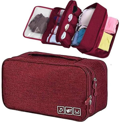 Milini Polyester 3 Layer Lingerie Organizer for Storage of Bra, Underwear Bag Cosmetics Travel Toiletry Kit(Multicolor)