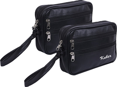 KUBER INDUSTRIES Multiuses Soft Lether Messenger Bag/Toilerty Bag Pack of 2 (Black) Travel Toiletry Kit(Black)