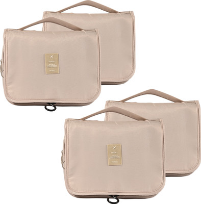 KUBER INDUSTRIES Pack of 4 Toiletry Pouch with Back Pocket & Handle | YJ-30-BG | Beige Travel Toiletry Kit(Beige)