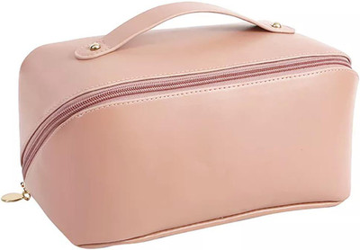 Grilazza Large-Capacity Portable PU Leather Cosmetic Storage Makeup Pouch Organizer(Pink)