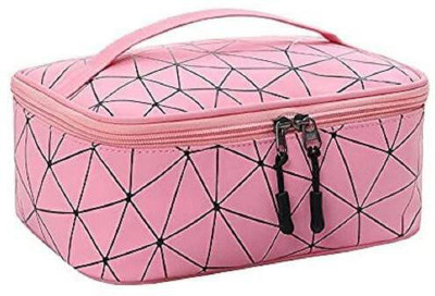 Grilazza PVC Single Layer Waterproof PU Cosmetics Travel Makeup Bag with Double Zipper Travel Toiletry Kit(Pink)
