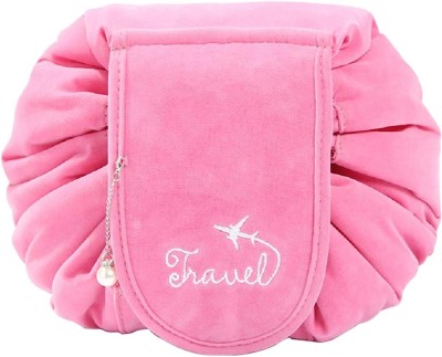 BLUE BEADS Pink Valvet Women Drawstring Cosmetic Bag Travel Storage Makeup Bag Travel Toiletry Kit(Pink)