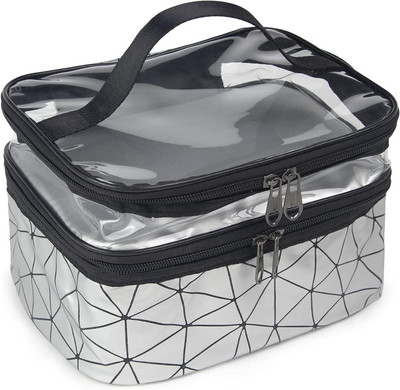 KEETLY Cosmetic Bag Double Layer Makeup Bag Organizer with Carry Handle Toiletry Bags Travel Toiletry Kit(Black)