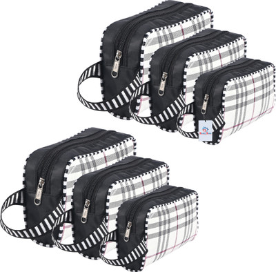 Heart Home 6 Pcs Set PVC Waterproof Toiletry Bag for Man with Handle | Check Design - Cream Travel Toiletry Kit(Yellow)