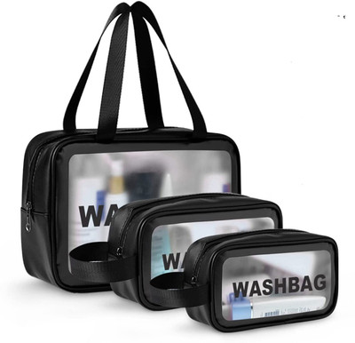 Papezon Makeup Pouch for Women Travel Pouch Cosmetic Makeup Bag Transparent Pouch Travel Toiletry Kit(Black)
