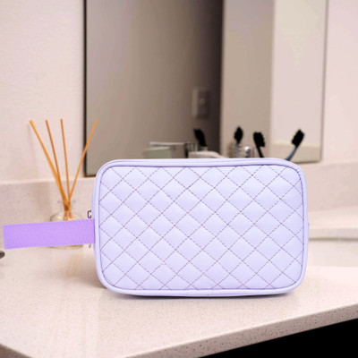Astute Check Quilt feel Cosmetic pouch with strap - Lavender Travel Toiletry Kit(Purple)