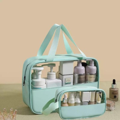 Trendegic PVC Zipper Cosmetic Makeup Storage Wash Bag Organizer Carry Pouch Set 2 PCS Travel Toiletry Kit(Green)
