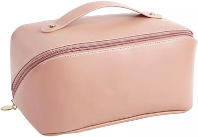 Grilazza Portable Large-Capacity PU Leather Cosmetic Storage Makeup Pouch Organizer Travel Toiletry Kit(Pink)